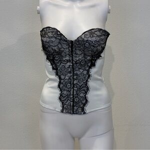 Charlotte Russe Satin Lace Corset‎ Bustier Womens XS White Black Fairy Coquette
